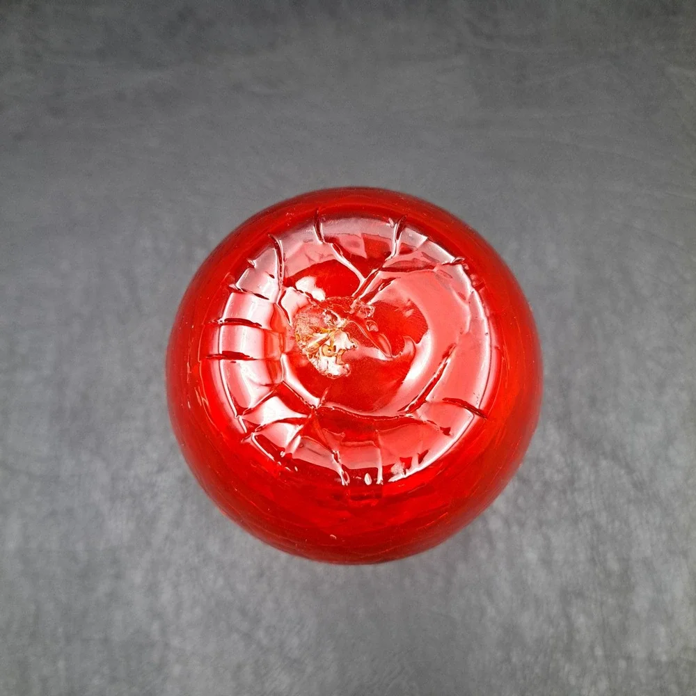 Vintage Ruby Red‎ Crackle Glass Bud Vase Ruffled Rim Rigaree Mid Century Modern